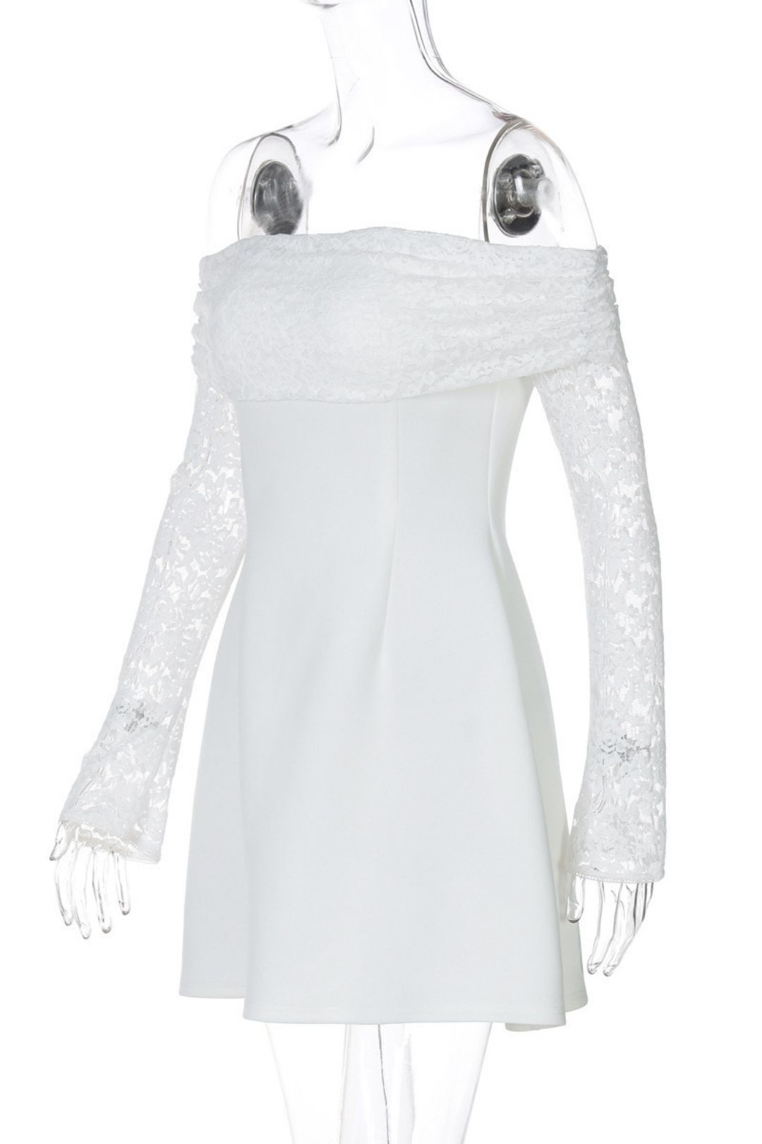 Sexy Slim One Shoulder Lace Splicing Long Sleeve Dress