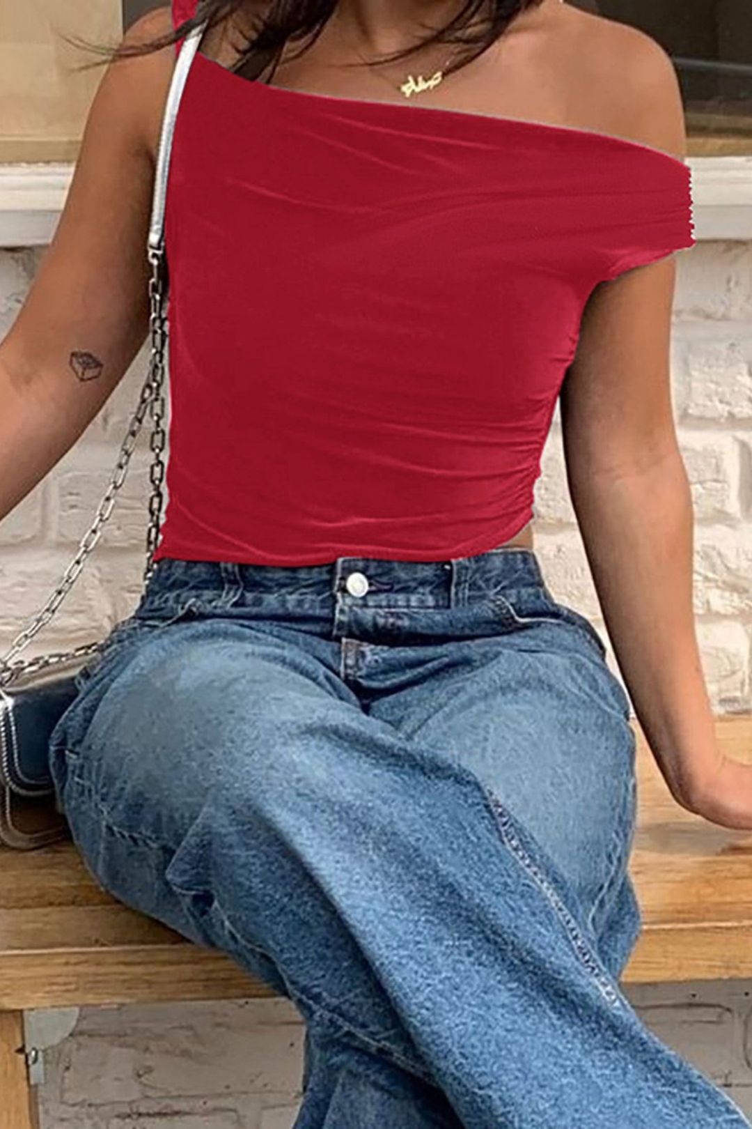 Slim Pleated Irregular T-shirt Tops