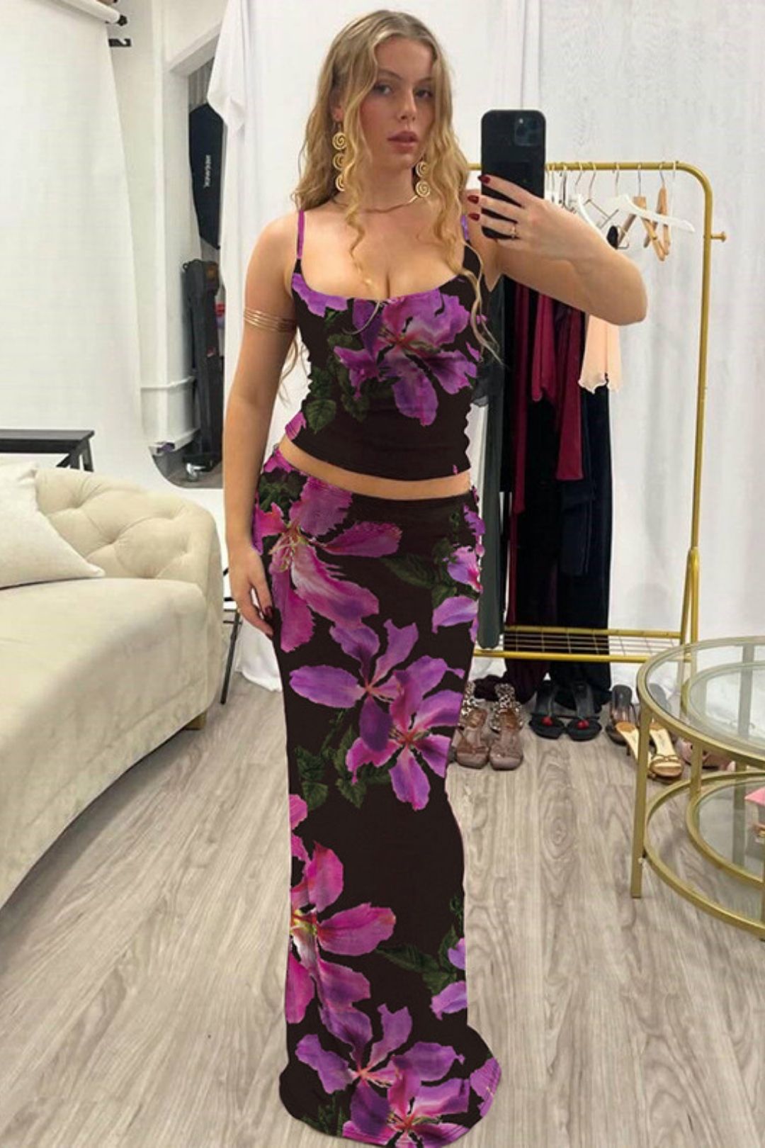 Print Sexy Small Sling Slim Skirt Suit