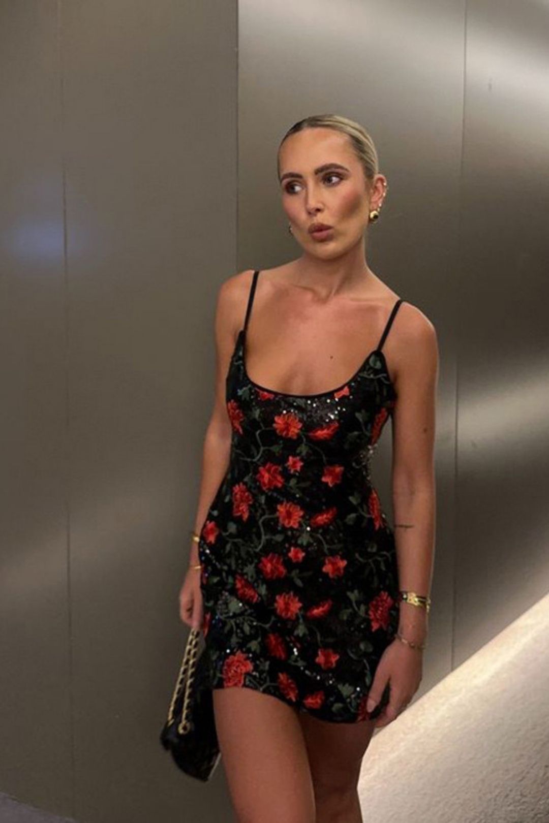 Sexy Backless Slim Printed Sequined Suspender Skirt