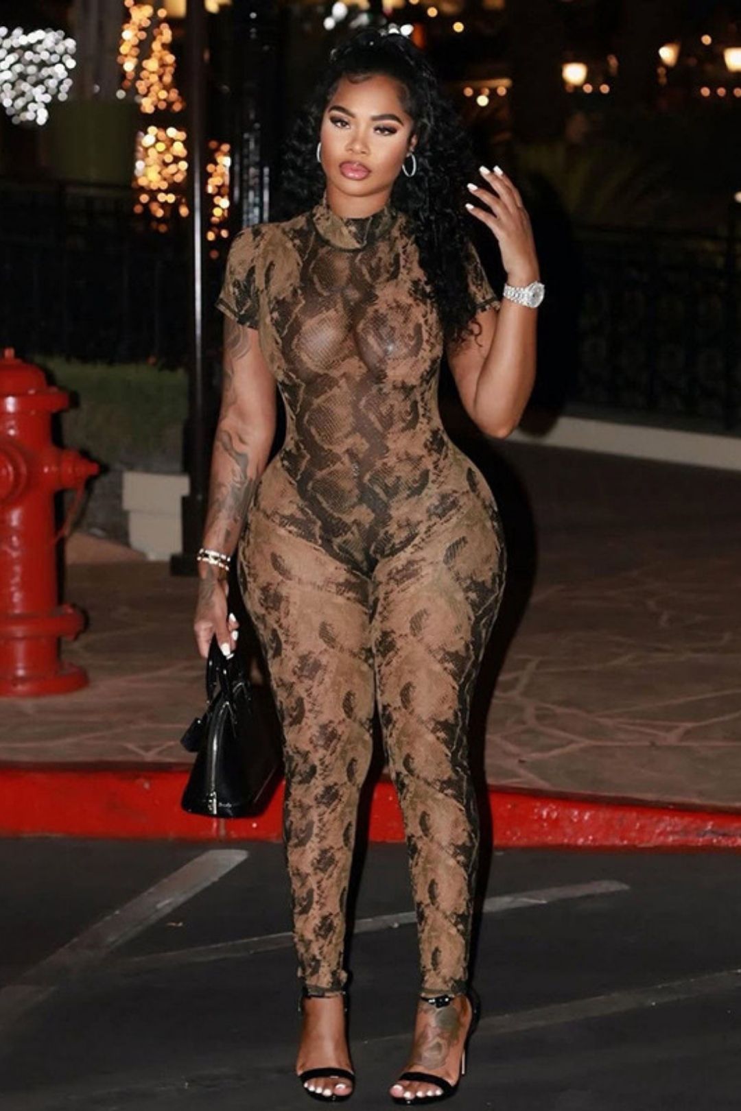Sexy Backless Fashion Printed Perspective Mesh Jumpsuit