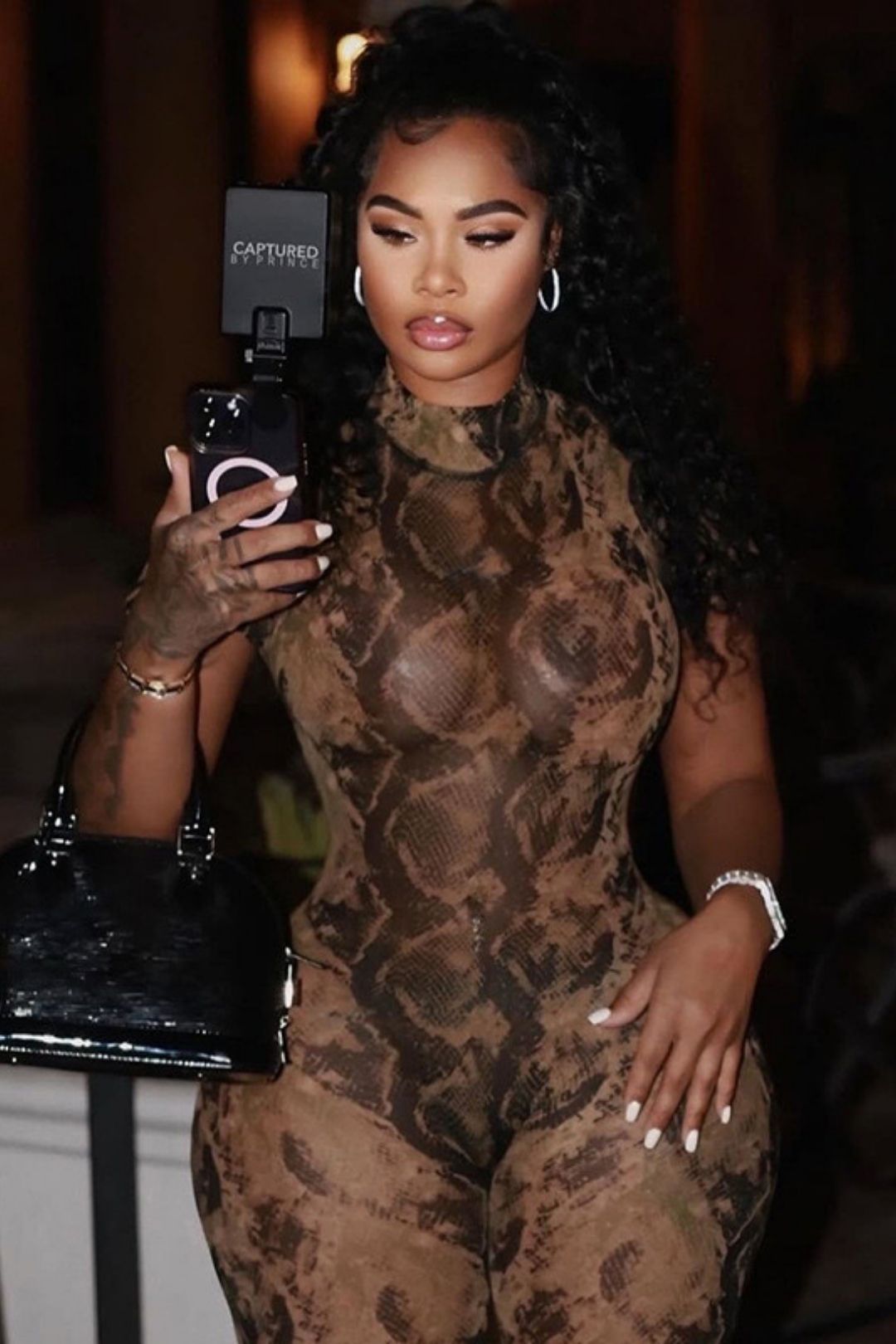 Sexy Backless Fashion Printed Perspective Mesh Jumpsuit