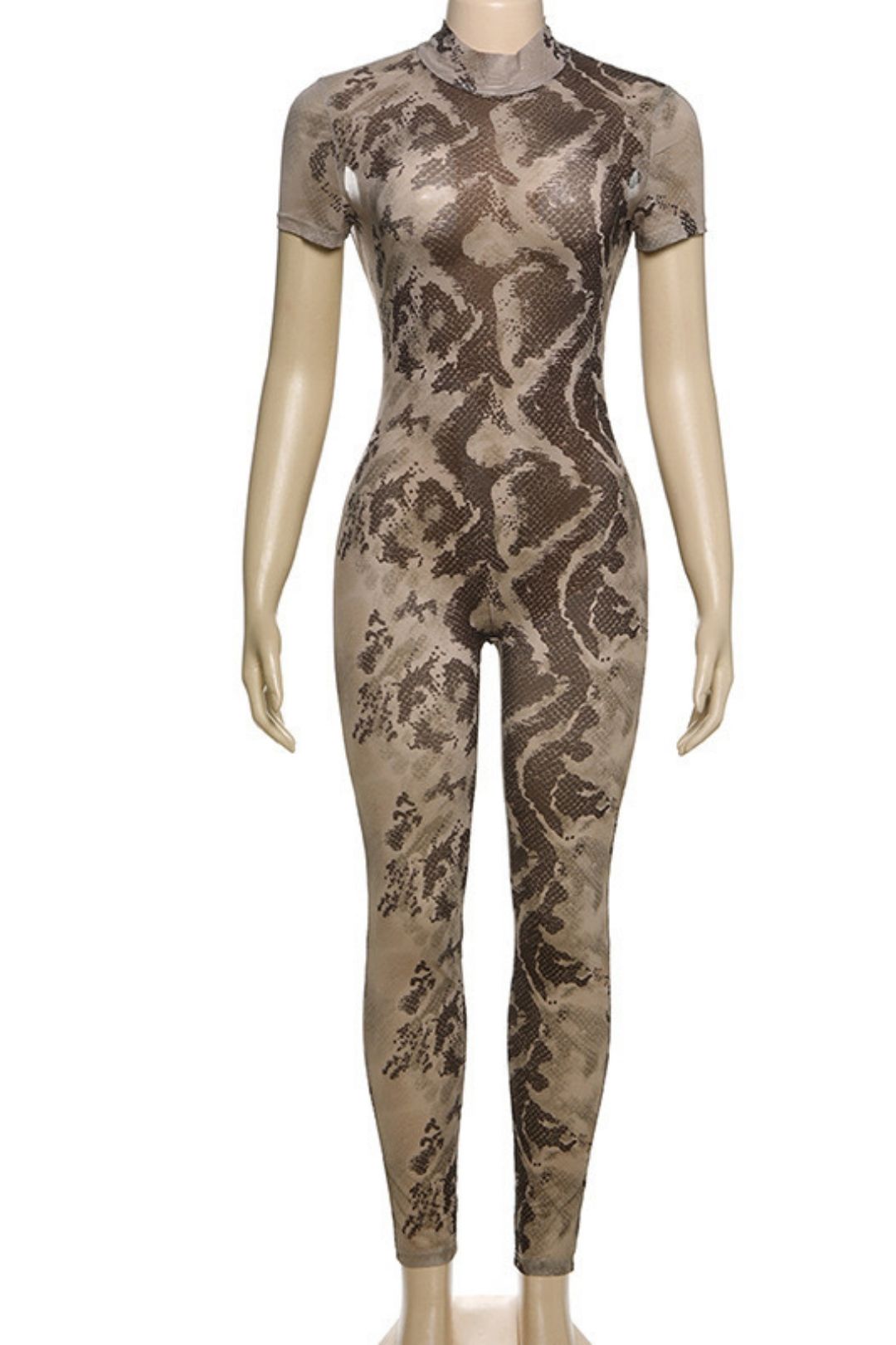 Sexy Backless Fashion Printed Perspective Mesh Jumpsuit