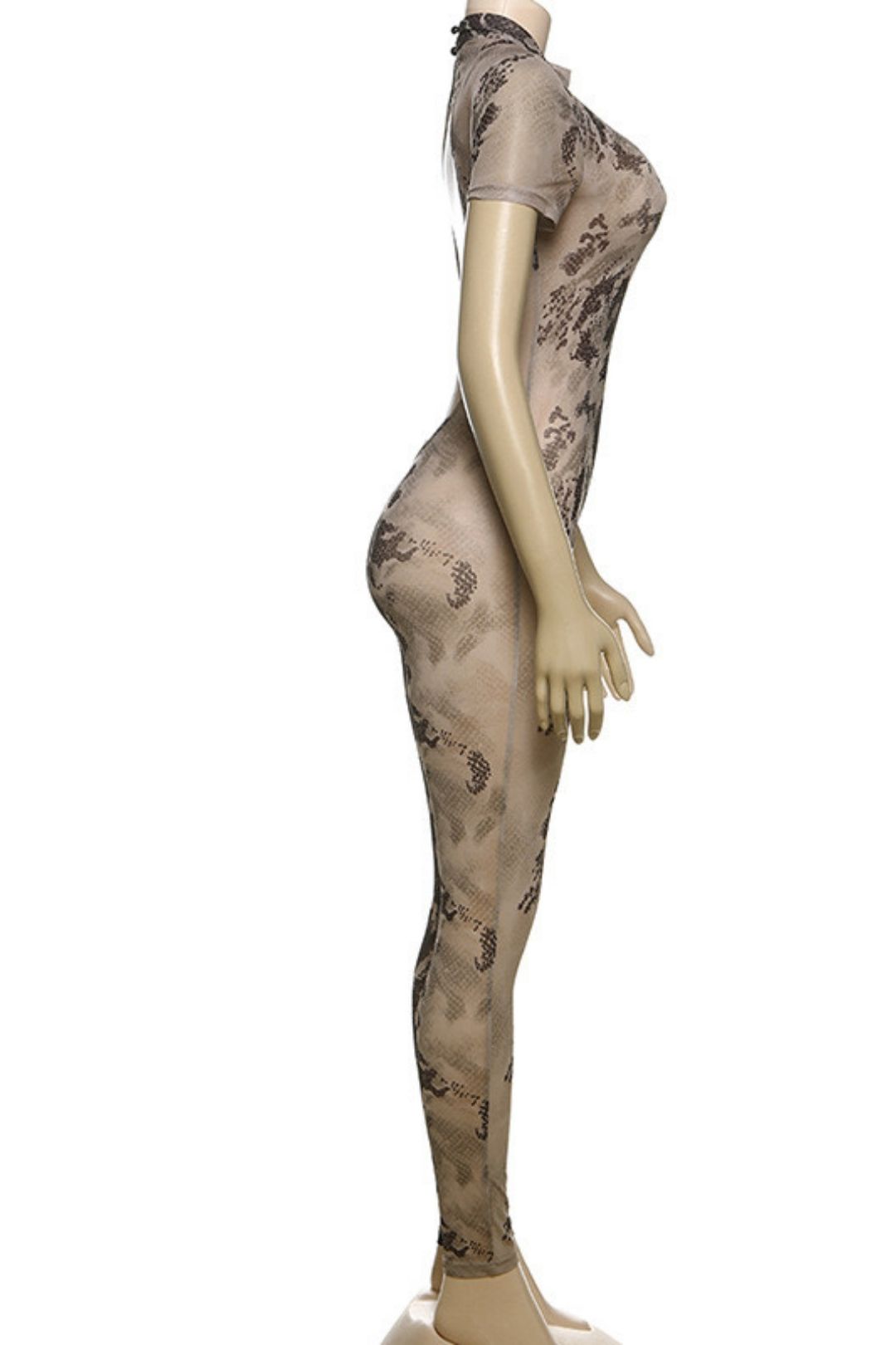 Sexy Backless Fashion Printed Perspective Mesh Jumpsuit