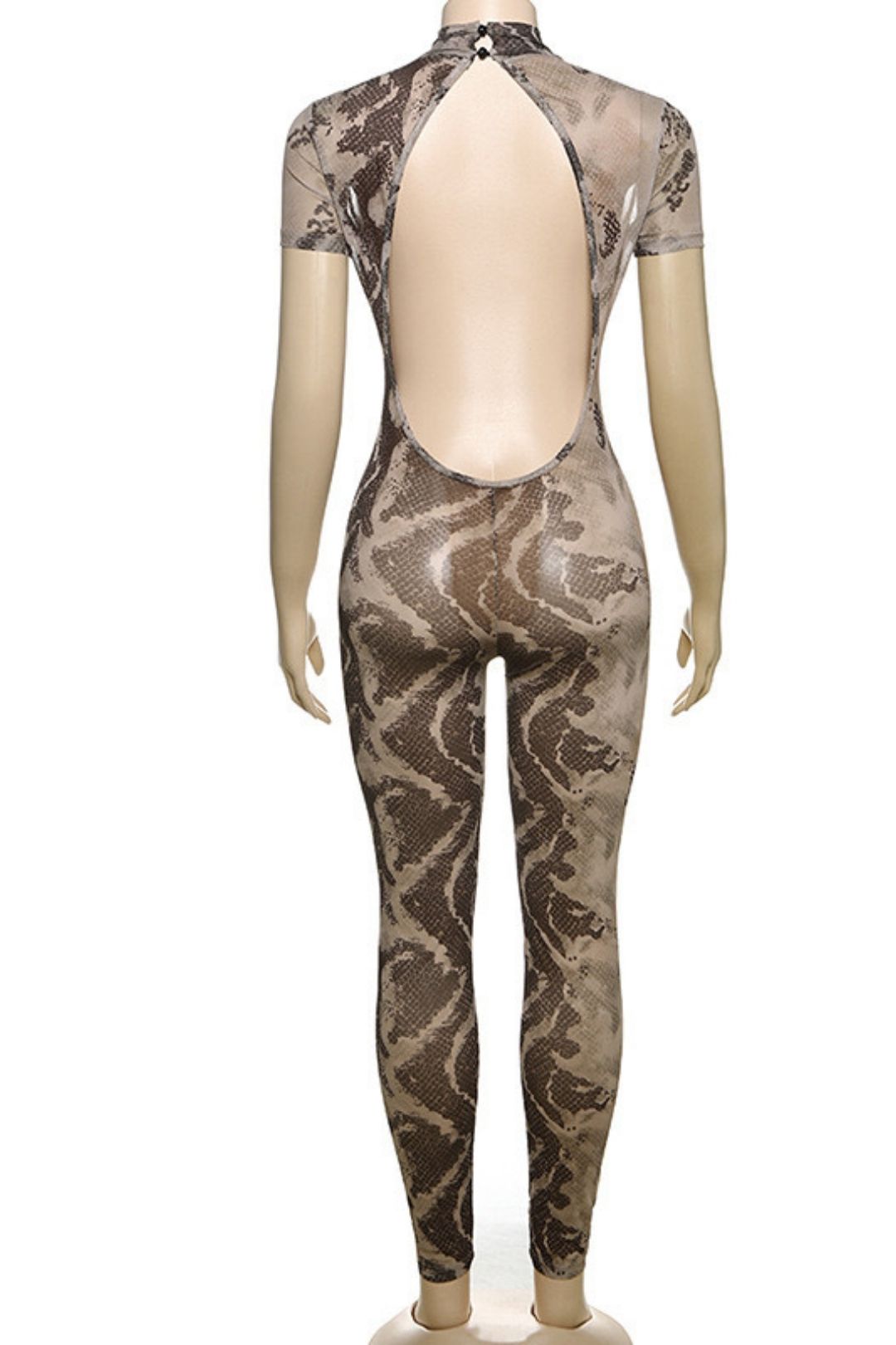 Sexy Backless Fashion Printed Perspective Mesh Jumpsuit