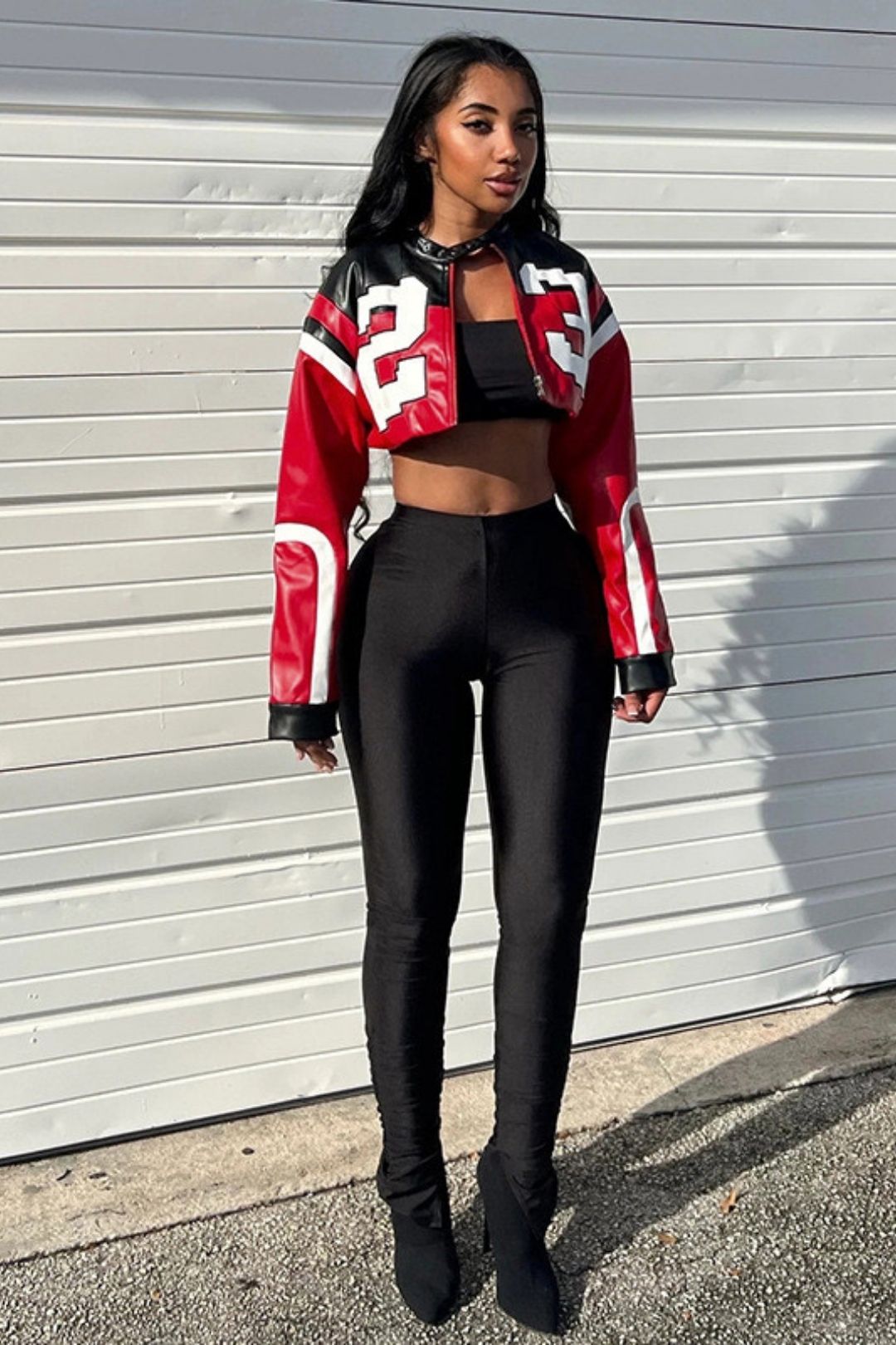 Splicing Slim Imitation Leather Jacket