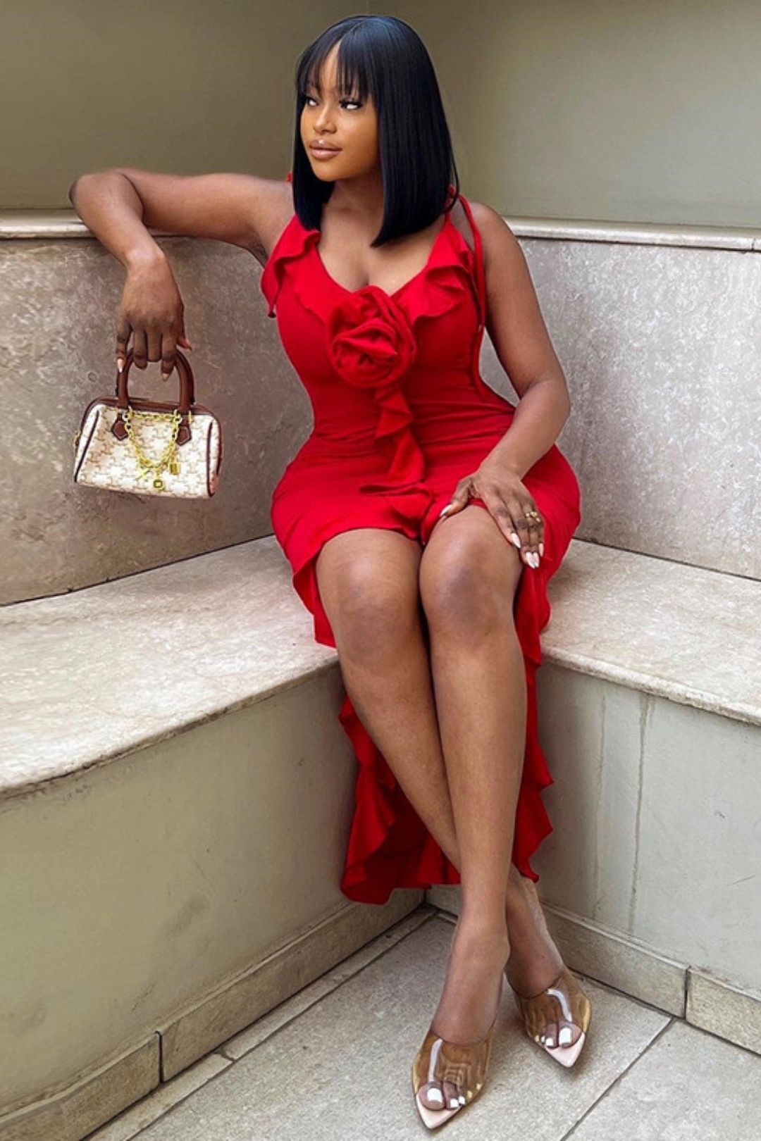 Sexy Sleeveless Suspenders Flower Decoration Irregular Dress