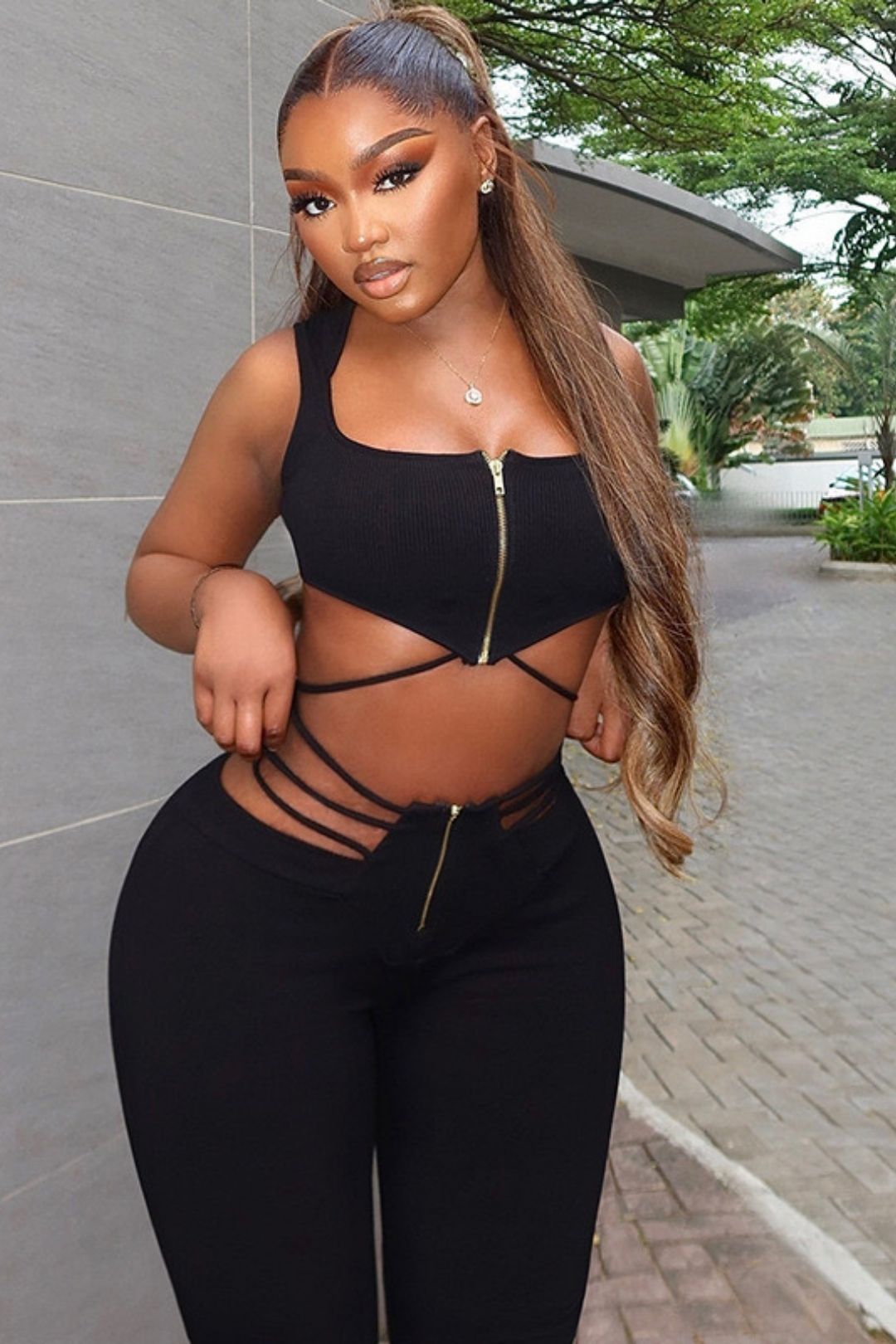 Sleeveless Top High Waist Strap Tight Sports Pants Suit