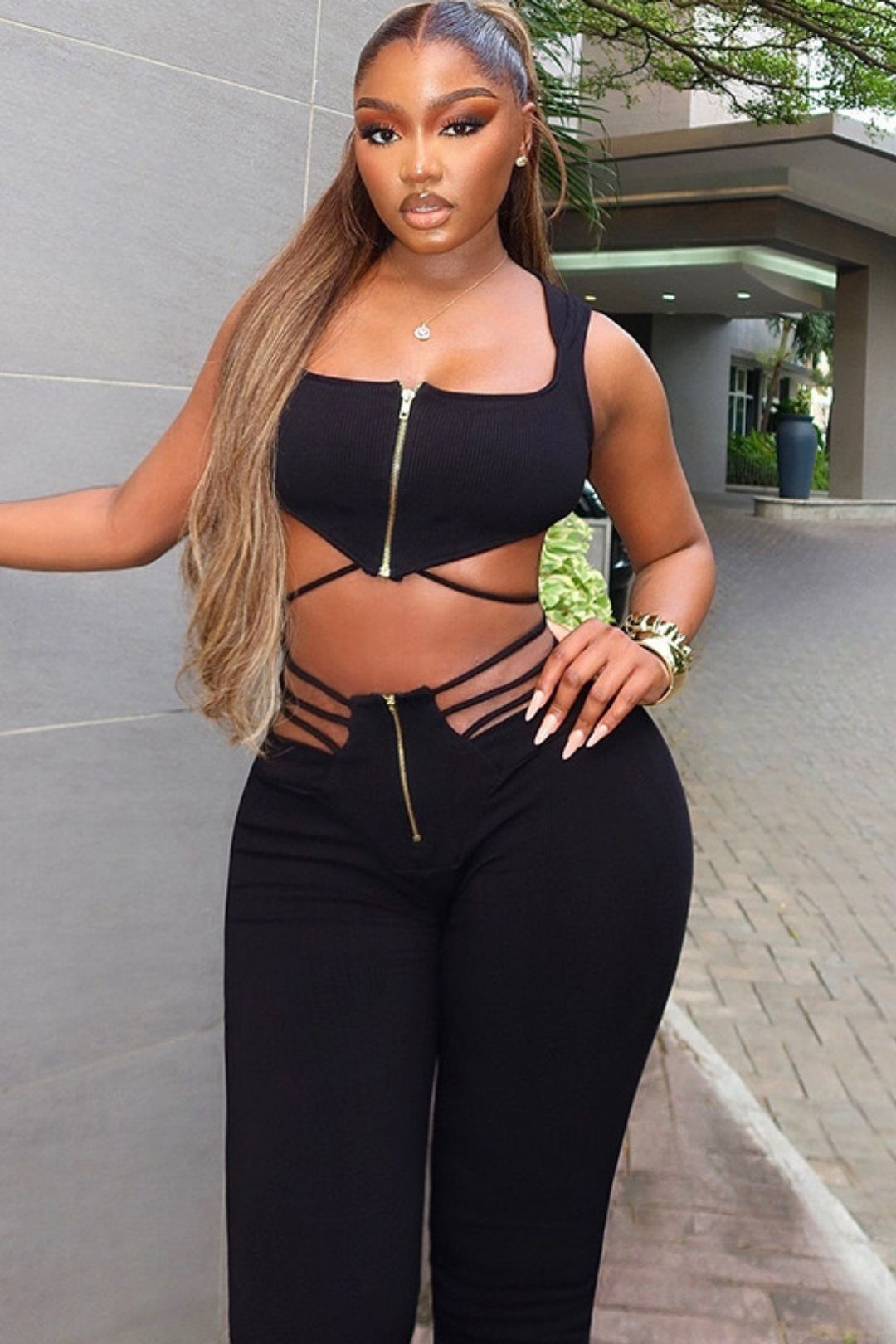 Sleeveless Top High Waist Strap Tight Sports Pants Suit