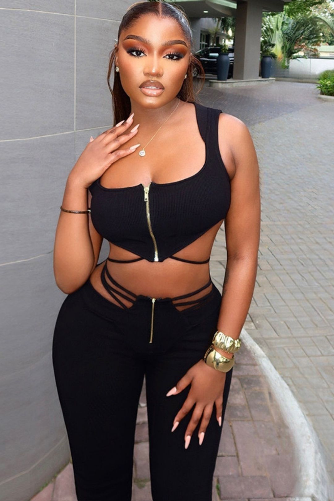 Sleeveless Top High Waist Strap Tight Sports Pants Suit