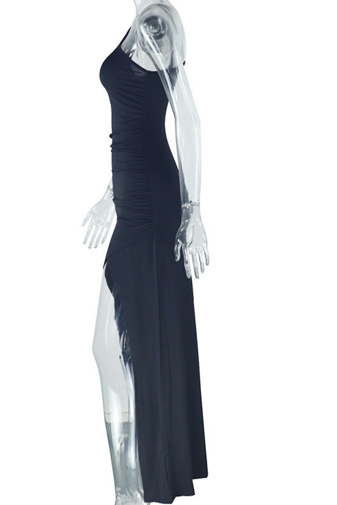 Solid Color Dress Oblique Collar Exposed One Shoulder Sleeveless Slit Long Dress