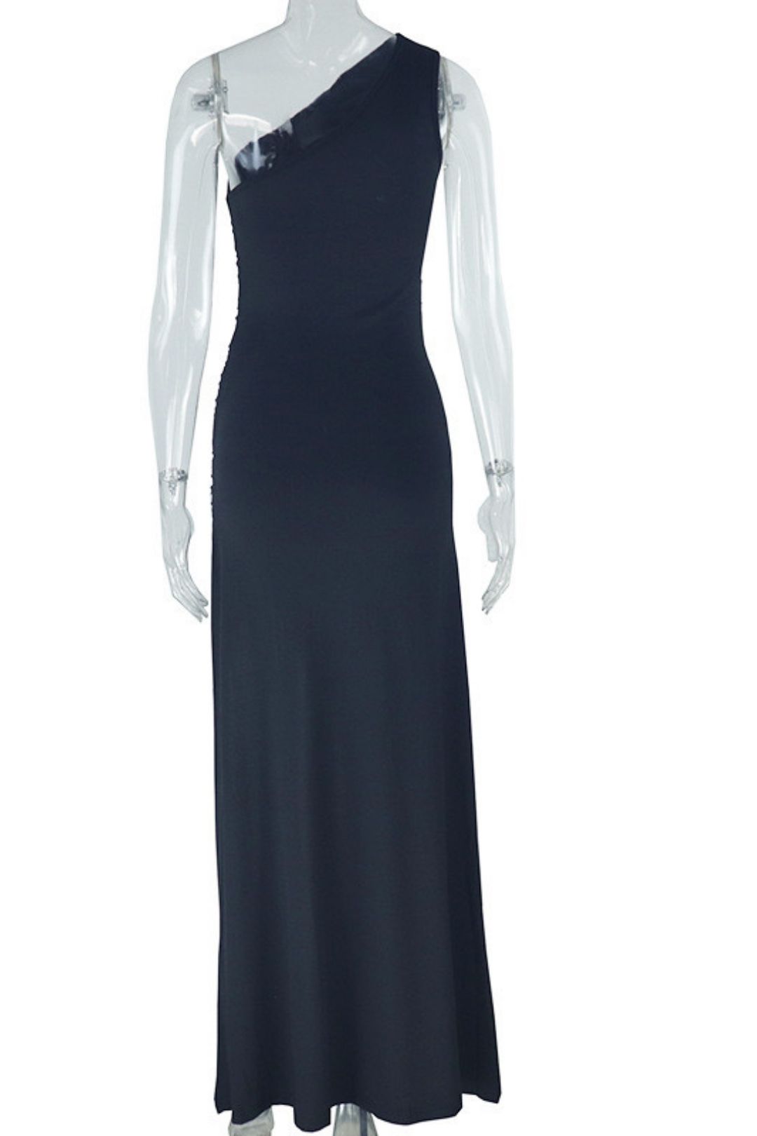 Solid Color Dress Oblique Collar Exposed One Shoulder Sleeveless Slit Long Dress