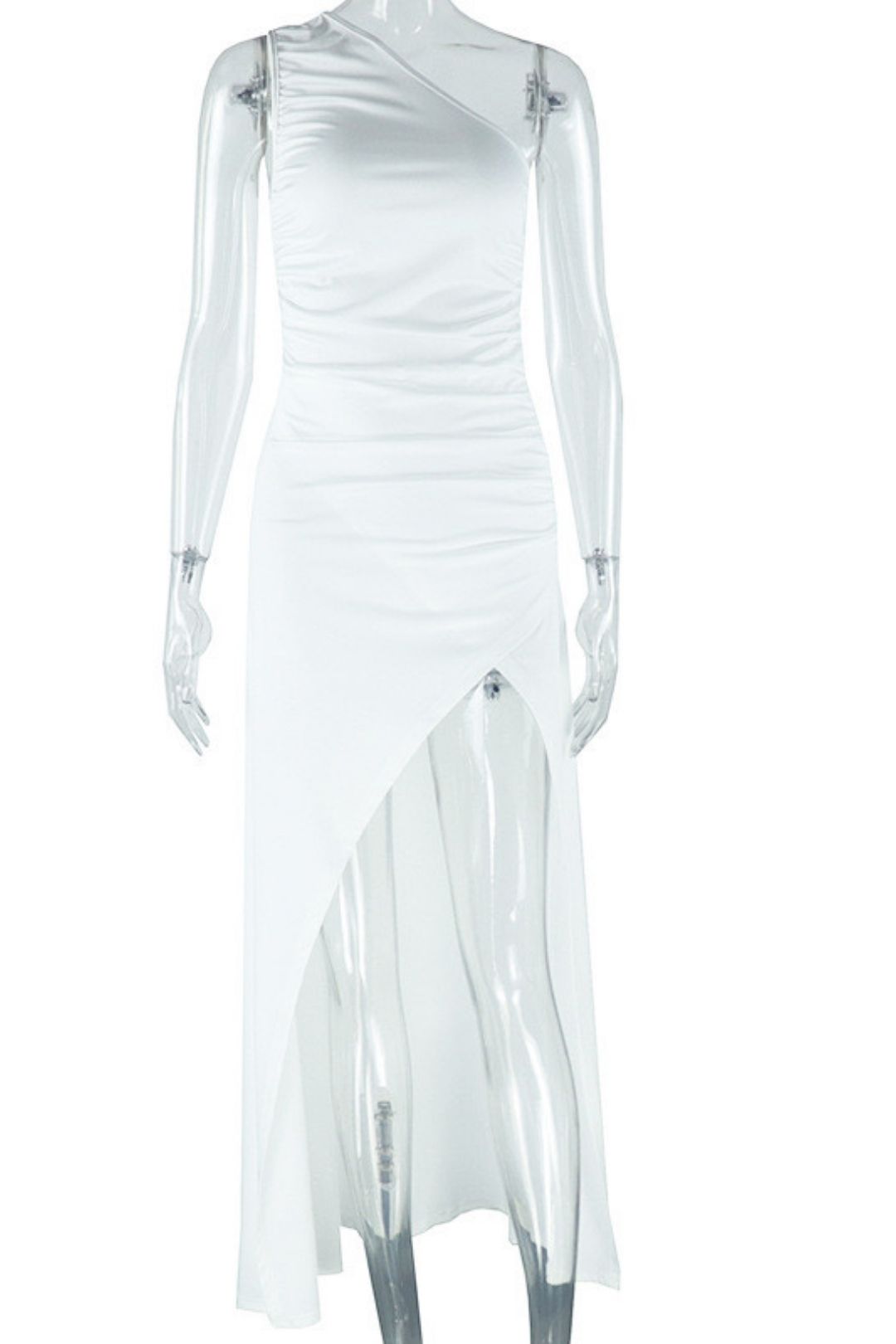 Solid Color Dress Oblique Collar Exposed One Shoulder Sleeveless Slit Long Dress