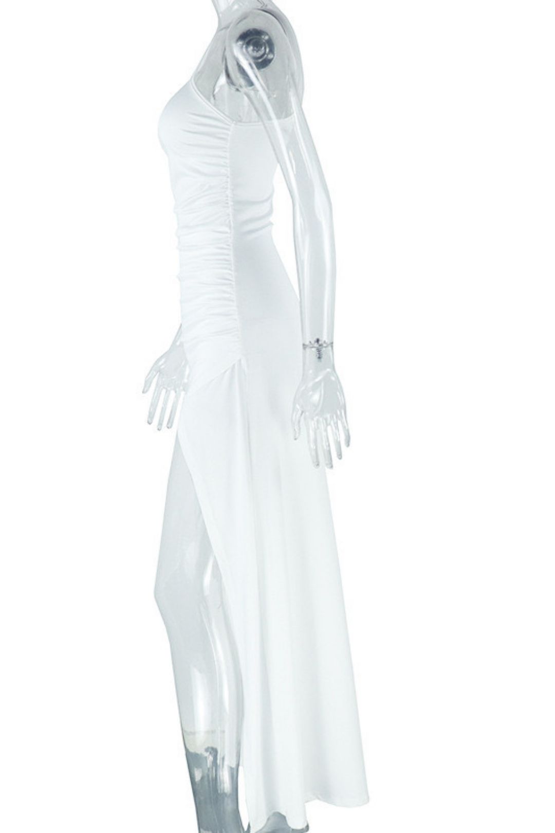 Solid Color Dress Oblique Collar Exposed One Shoulder Sleeveless Slit Long Dress