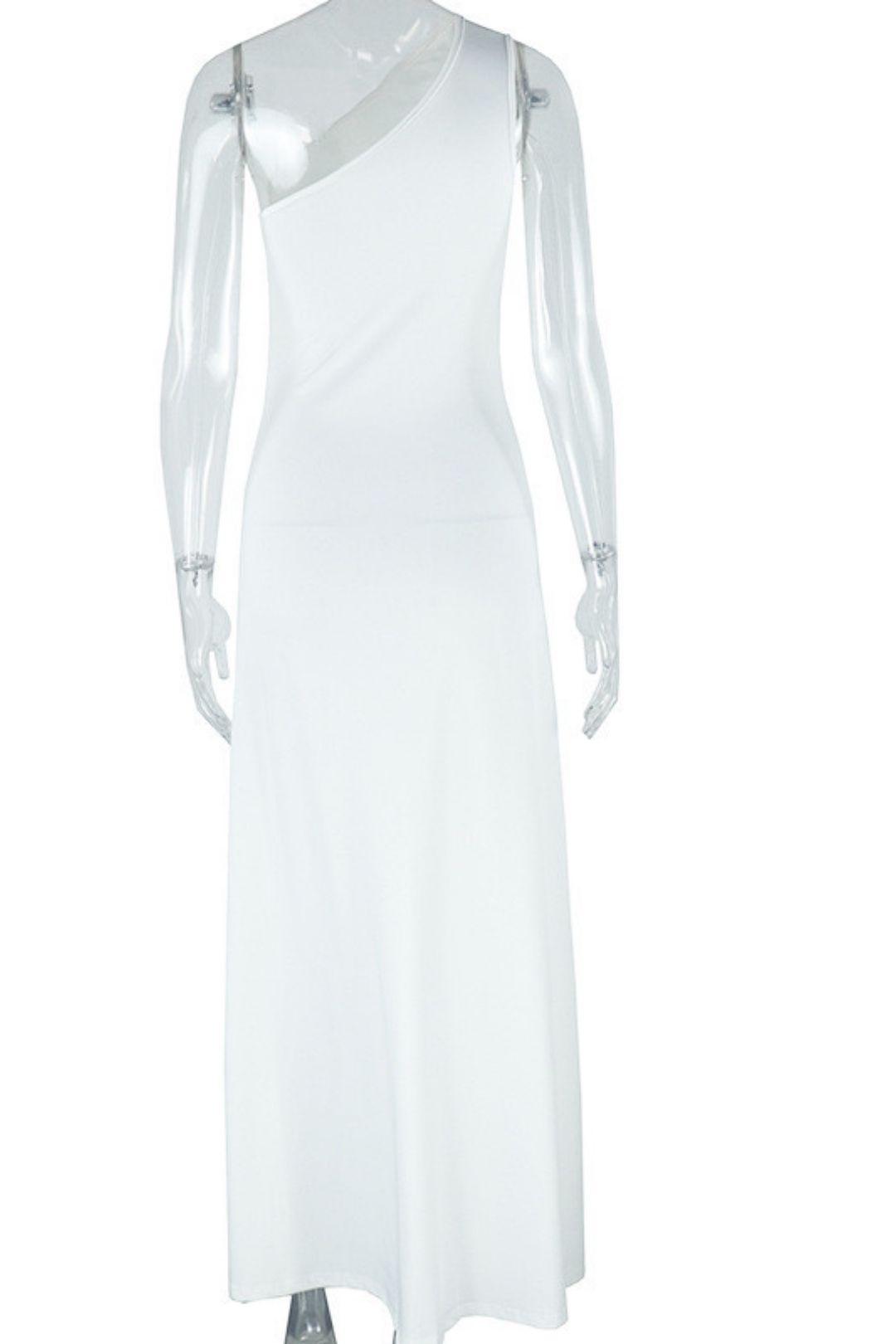 Solid Color Dress Oblique Collar Exposed One Shoulder Sleeveless Slit Long Dress