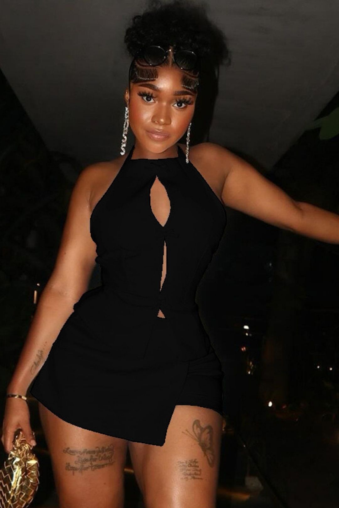 Solid Color Hollow Pleated Hip Skirt Two-piece Suit