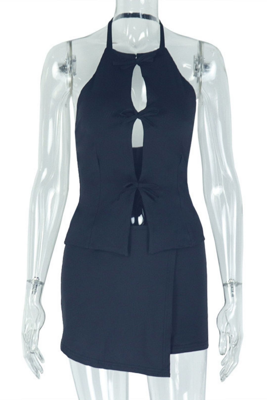 Solid Color Hollow Pleated Hip Skirt Two-piece Suit