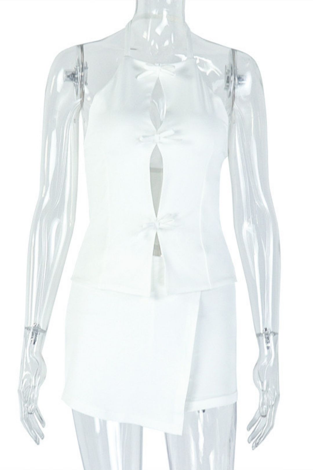 Solid Color Hollow Pleated Hip Skirt Two-piece Suit