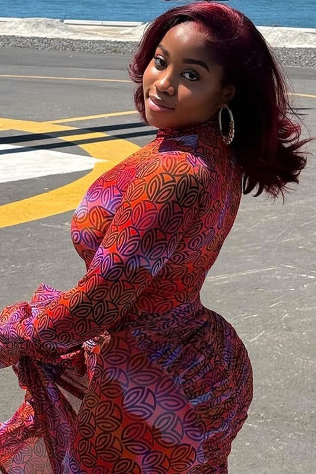 Hip-wrapped Slim-fitting Printed  Skirt High-neck Long-sleeved Short Dress