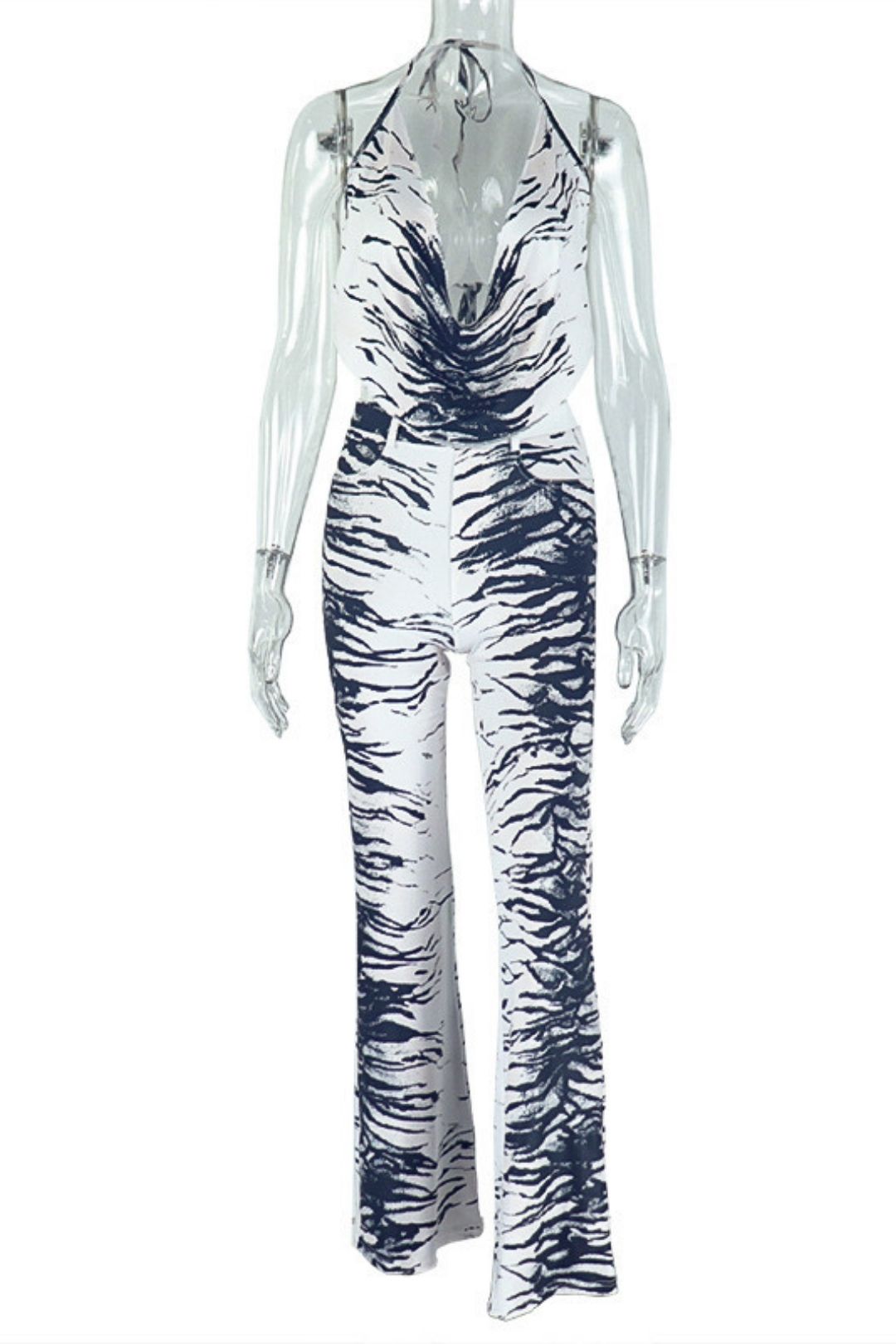 Wide-leg Pants Suit Backless Lace-up Black And White Color Matching Two-piece Suit