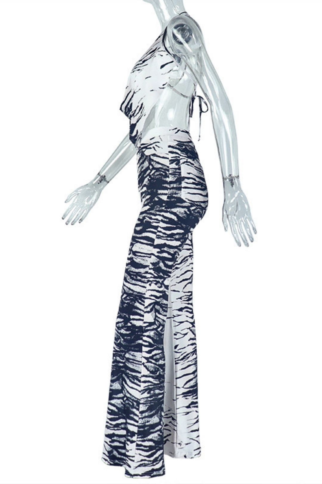 Wide-leg Pants Suit Backless Lace-up Black And White Color Matching Two-piece Suit