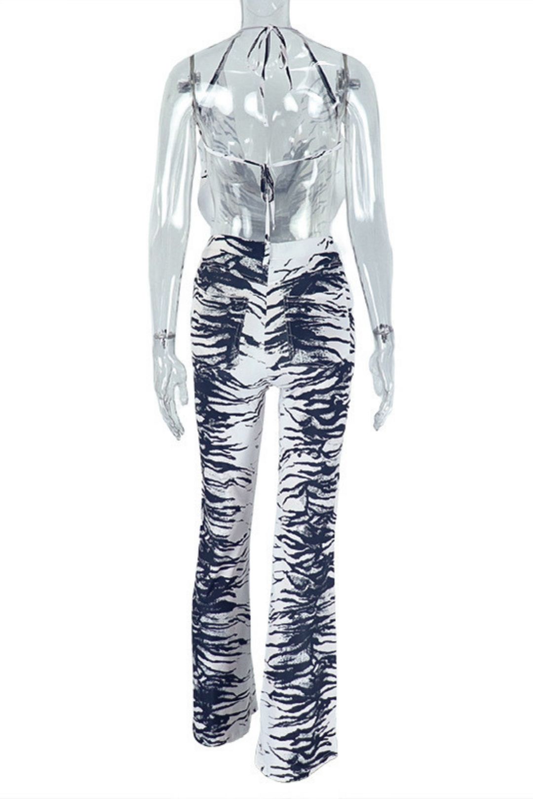 Wide-leg Pants Suit Backless Lace-up Black And White Color Matching Two-piece Suit