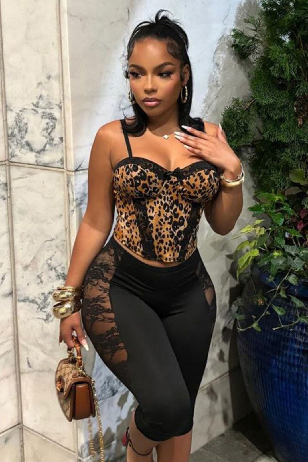 Sexy Tight Slim Stitching Lace Leggings Cropped Pants