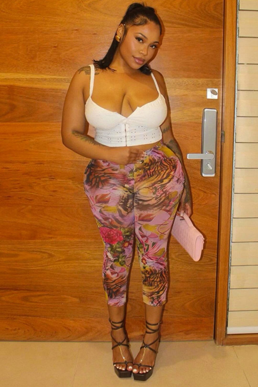 Print Mesh Tight Straight Leggings