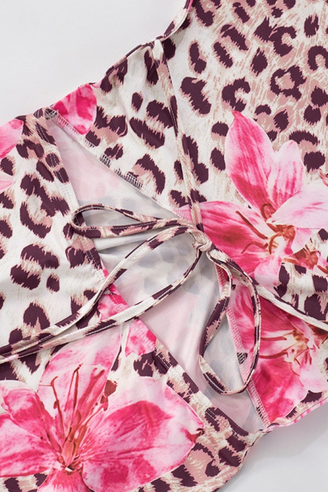 Sexy Flower Leopard Print Swing Neck Halter Neck Backless Rope Dress