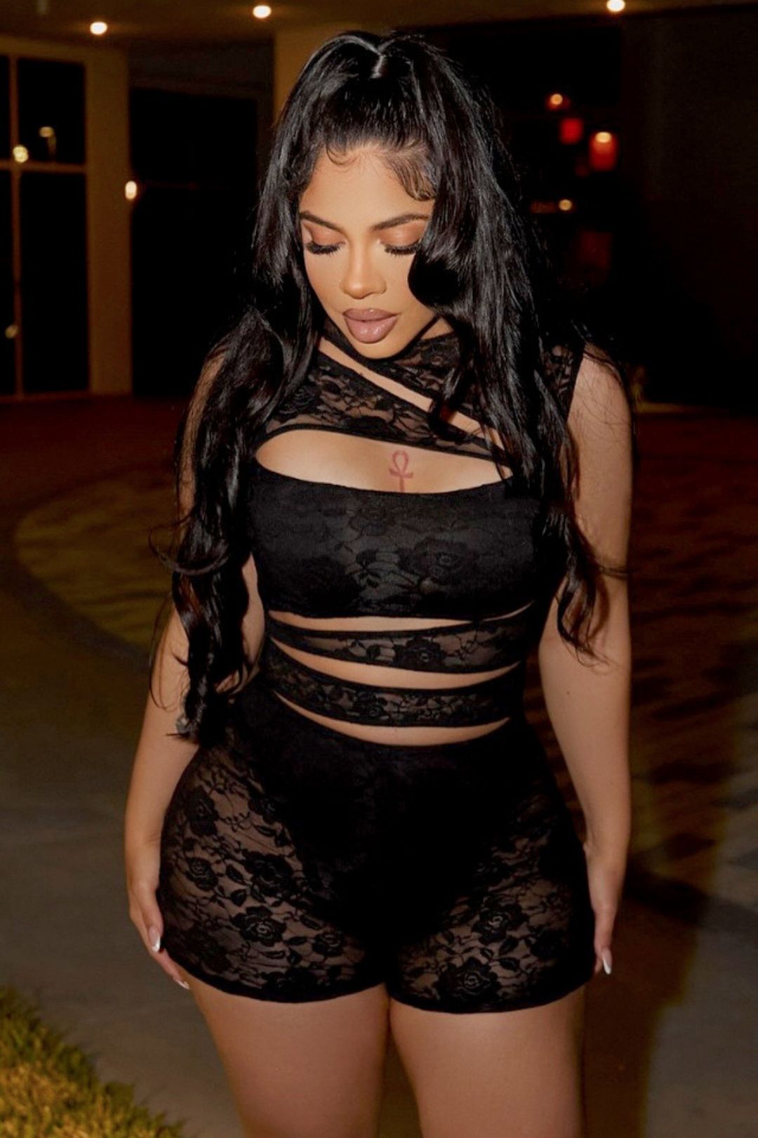 Sexy Lace Stitching Hollow Sleeveless Tight Jumpsuit Shorts