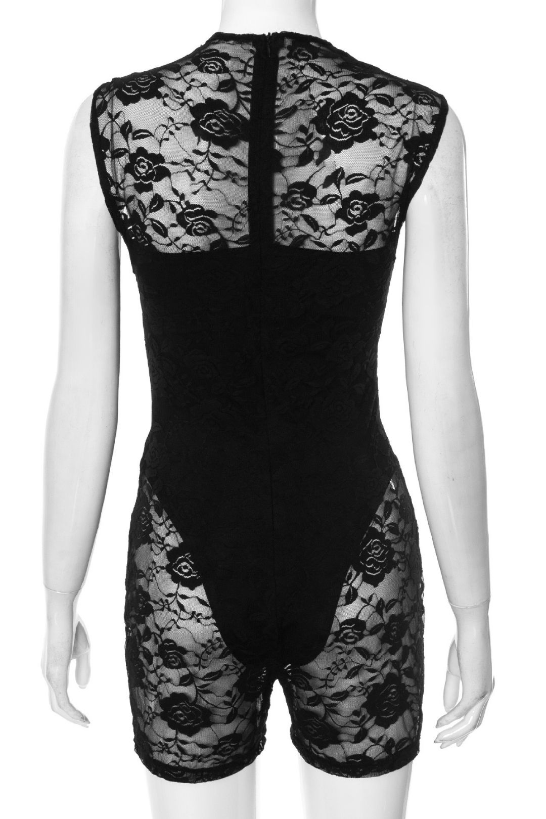 Sexy Lace Stitching Hollow Sleeveless Tight Jumpsuit Shorts