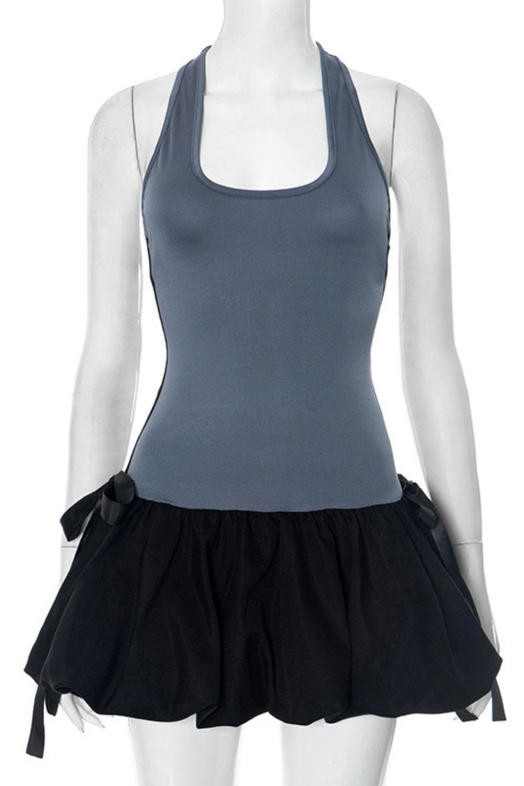 Stitching Sleeveless Sling Bow Flower Bud Dress