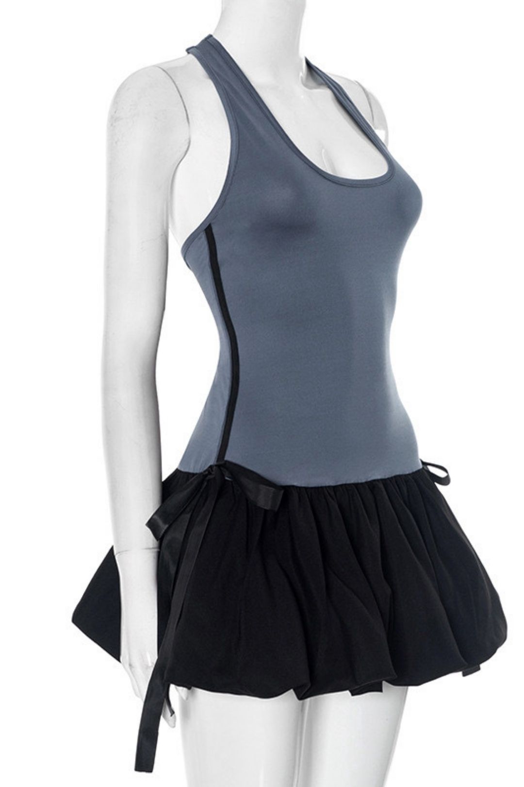 Stitching Sleeveless Sling Bow Flower Bud Dress