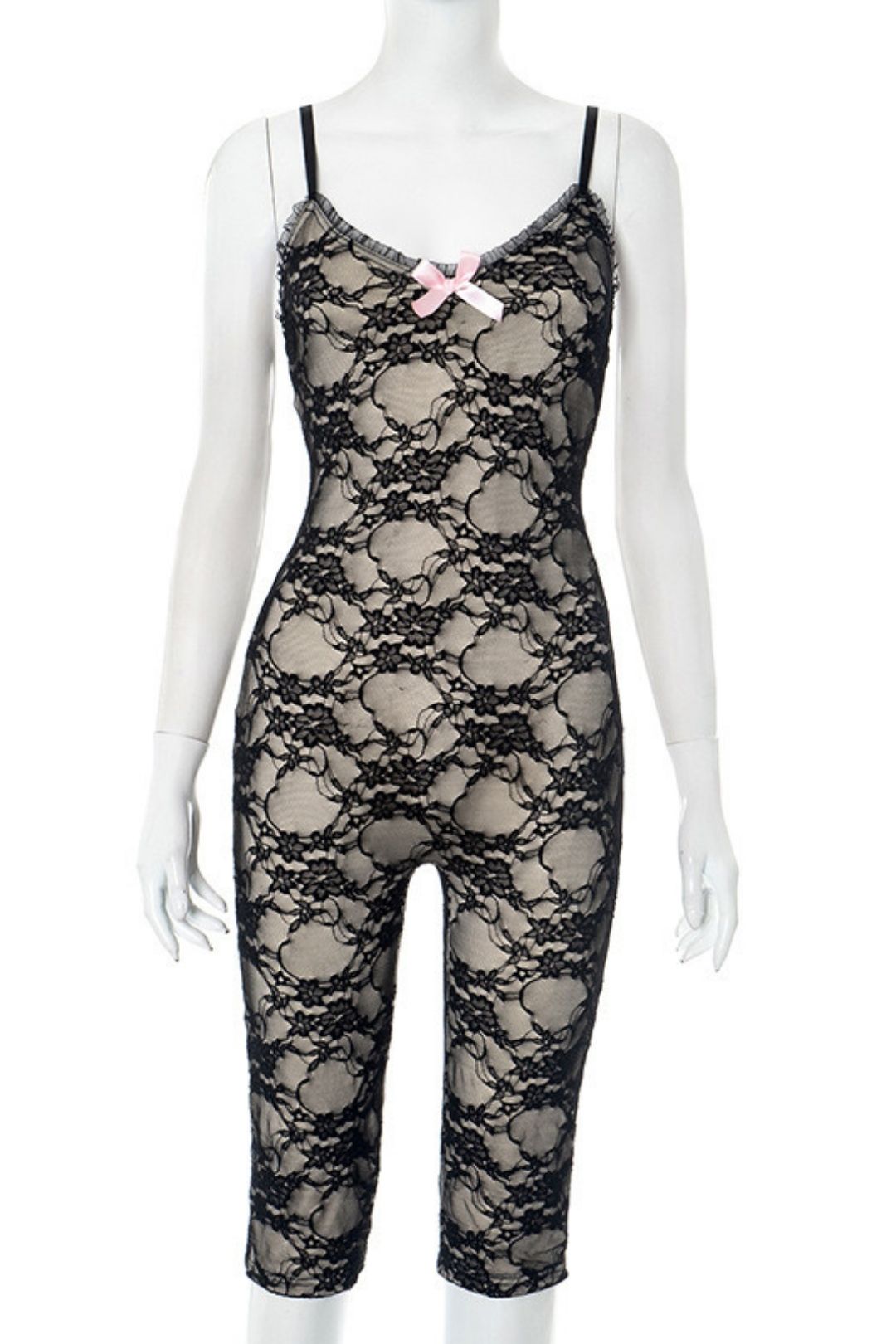 Lace Bow Tight Jumpsuit Shorts