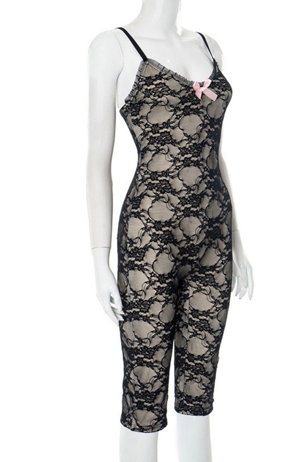 Lace Bow Tight Jumpsuit Shorts