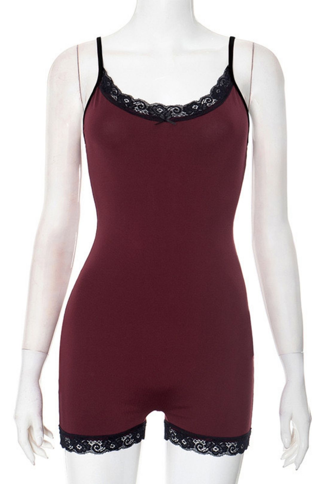 Sexy Deep V Lace Suspenders Tight Jumpsuit Shorts