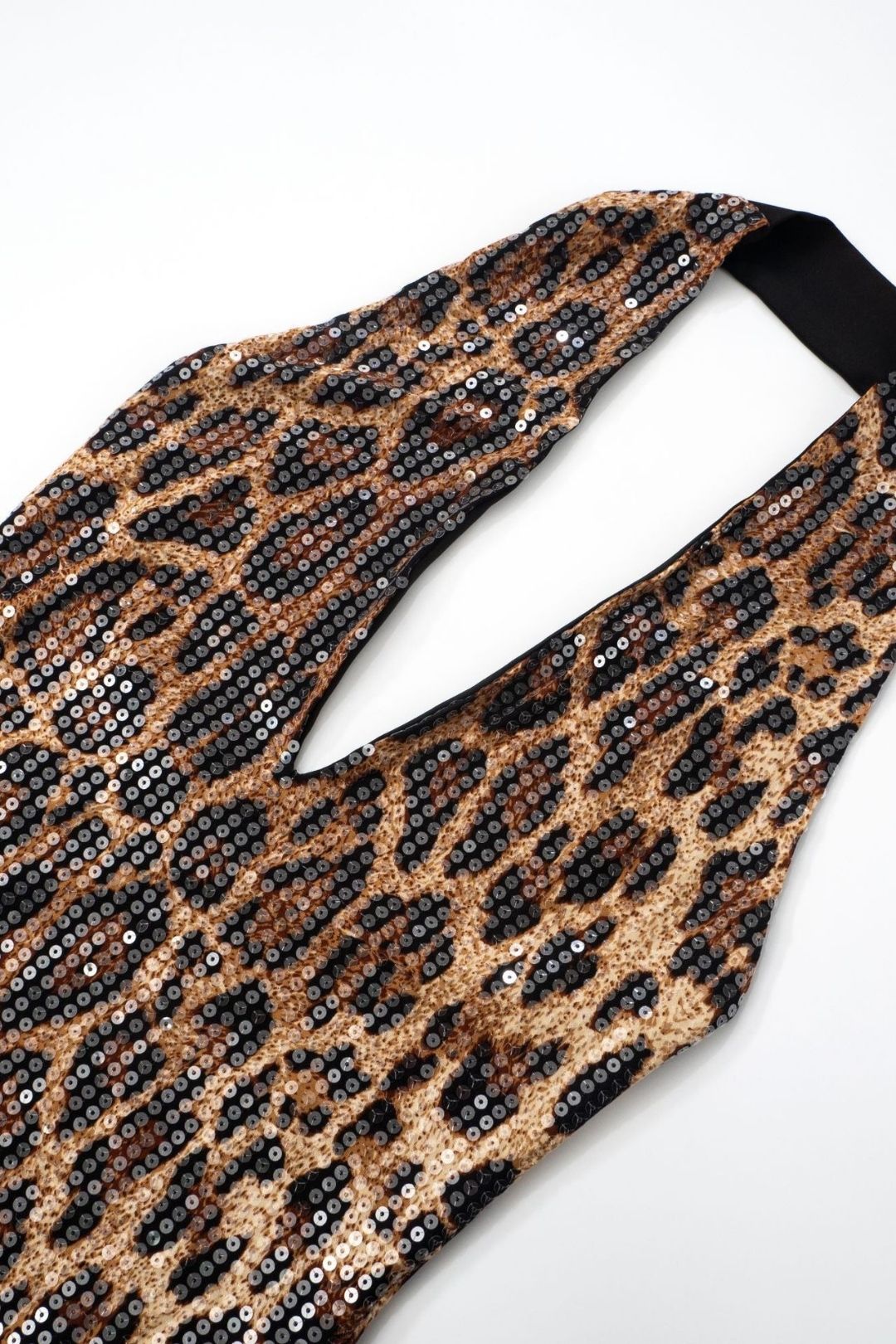 Sexy Sleeveless Halter Neck Leopard  Deep V-neck Backpack Hip Dress