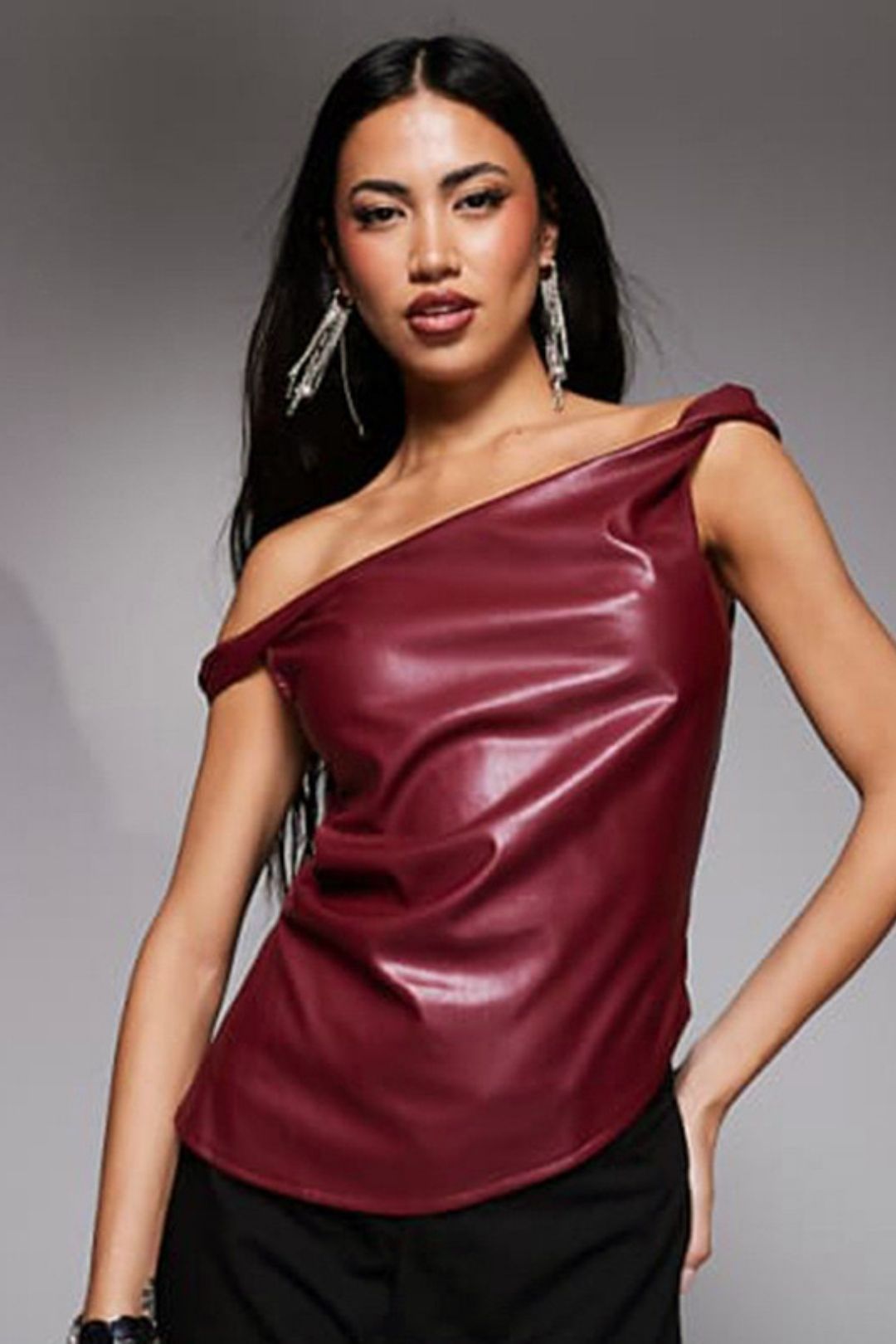 New Leather  Irregular Sleeveless Top