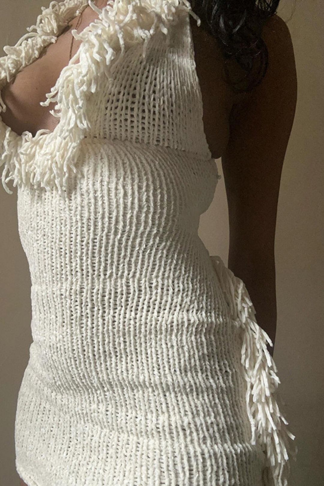 Short Skirt Cross-border Sexy Backless Lace-up Halter Neck Tassel Knitted Dress