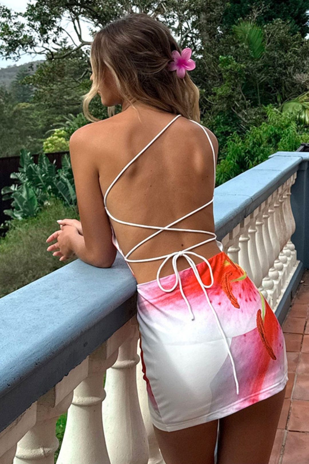 Sexy Fashion Oblique Shoulder Sleeveless Printed Backpack Hip Dress