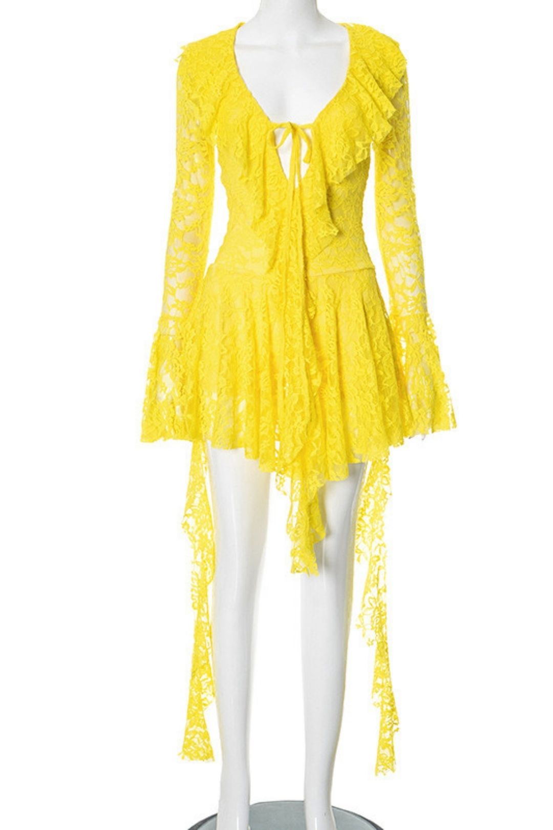 Sexy Lace Ribbon Rope Long-sleeved Trumpet Sleeve