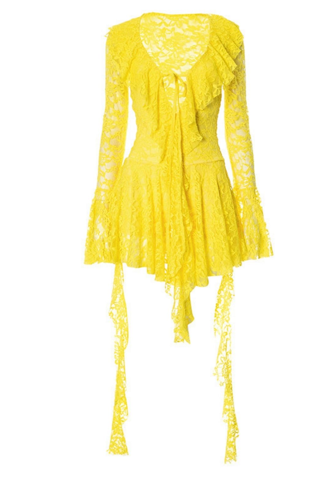 Sexy Lace Ribbon Rope Long-sleeved Trumpet Sleeve