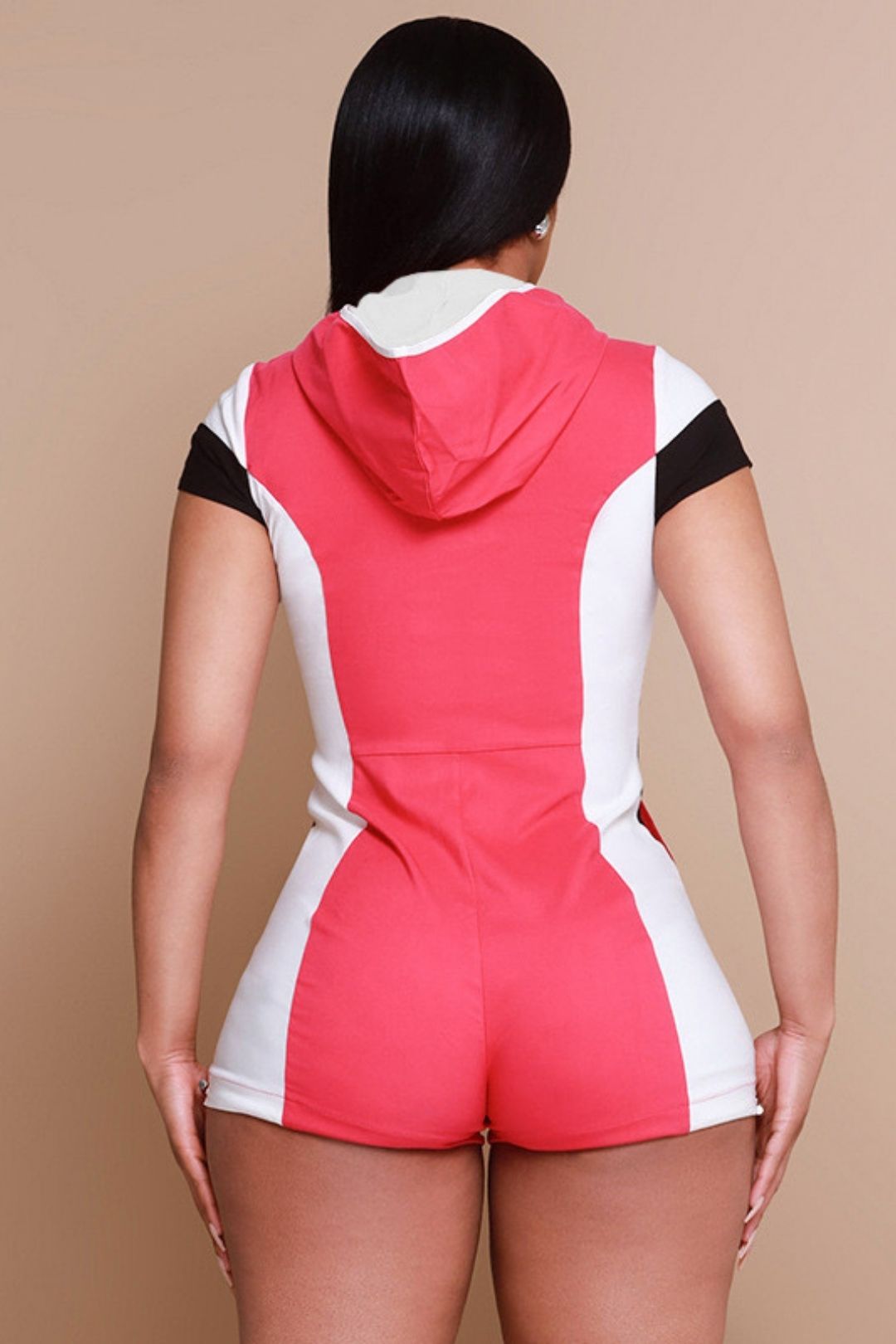 Short-sleeved Fashion Zipper Hooded Hip-wrapped Short Jumpsuit