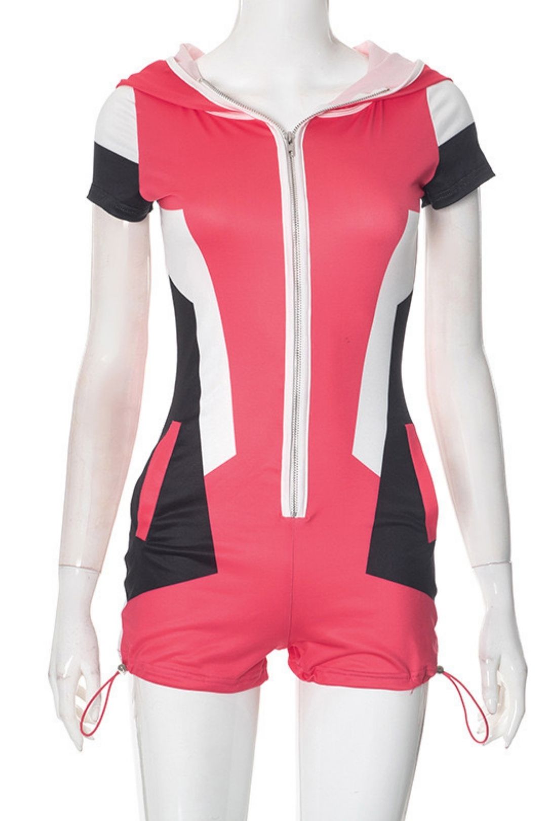 Short-sleeved Fashion Zipper Hooded Hip-wrapped Short Jumpsuit