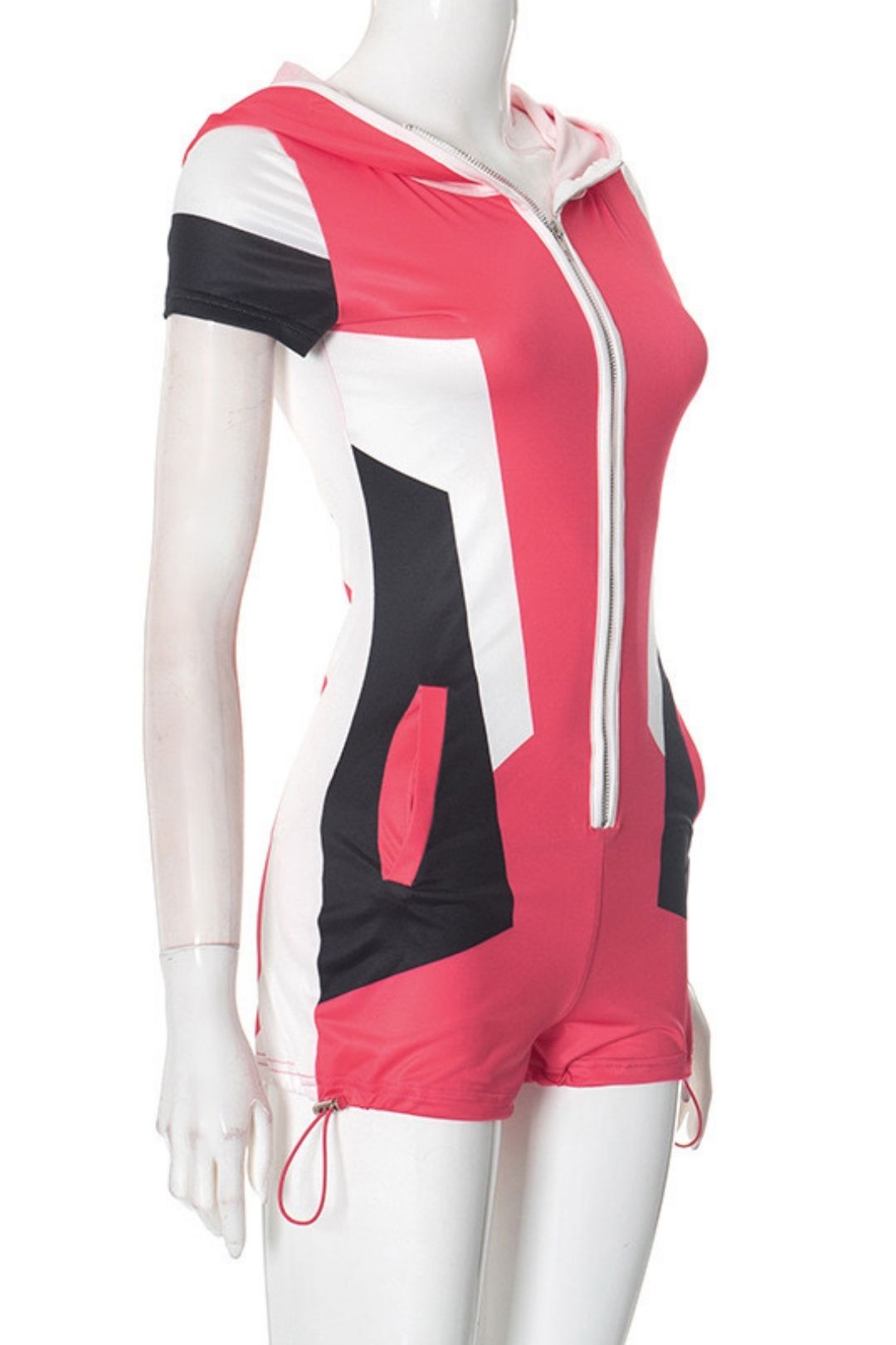 Short-sleeved Fashion Zipper Hooded Hip-wrapped Short Jumpsuit