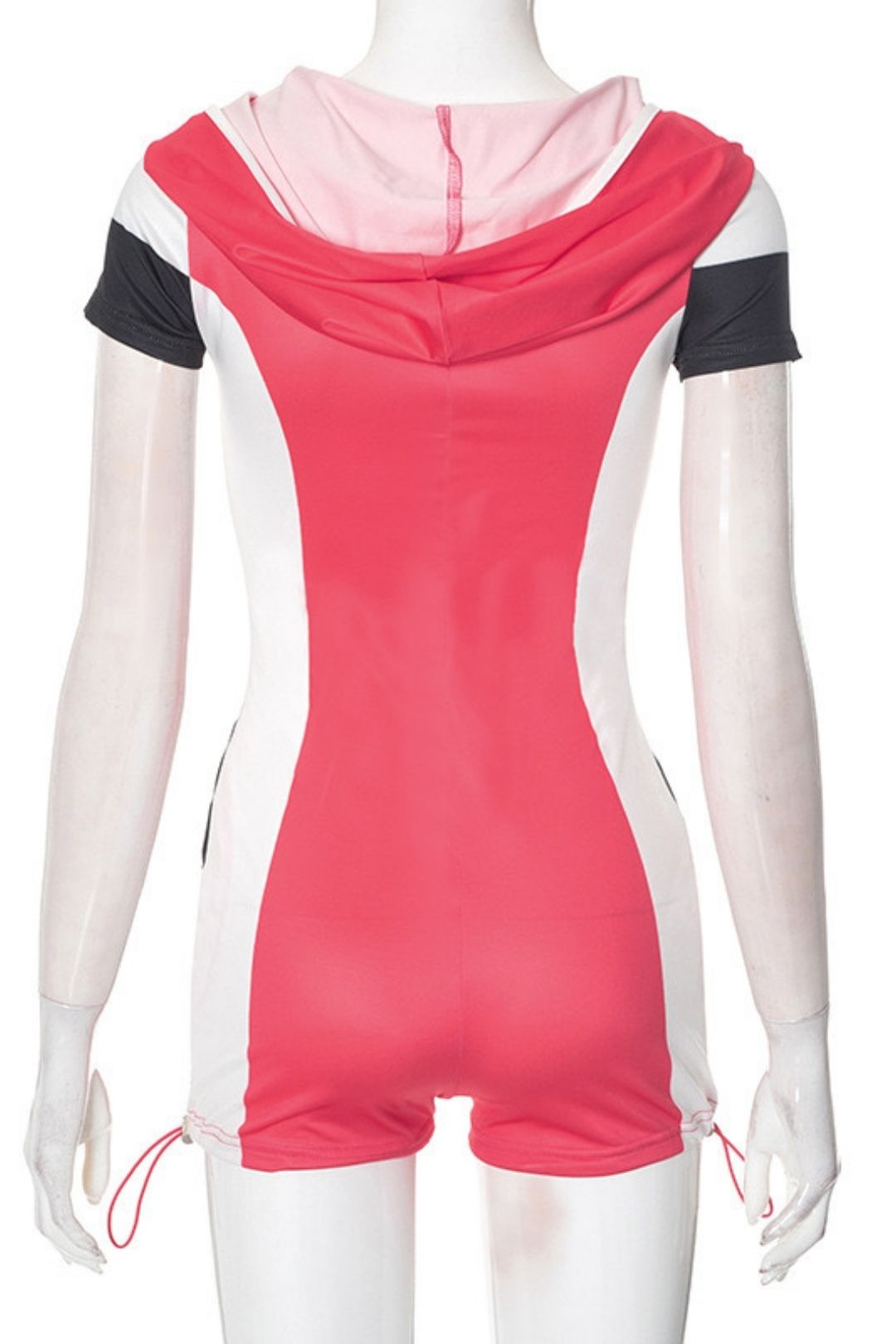 Short-sleeved Fashion Zipper Hooded Hip-wrapped Short Jumpsuit