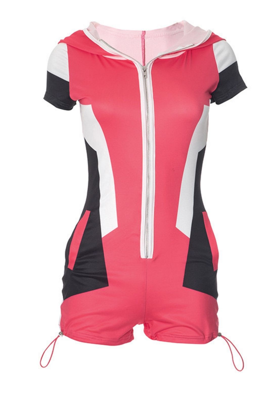 Short-sleeved Fashion Zipper Hooded Hip-wrapped Short Jumpsuit