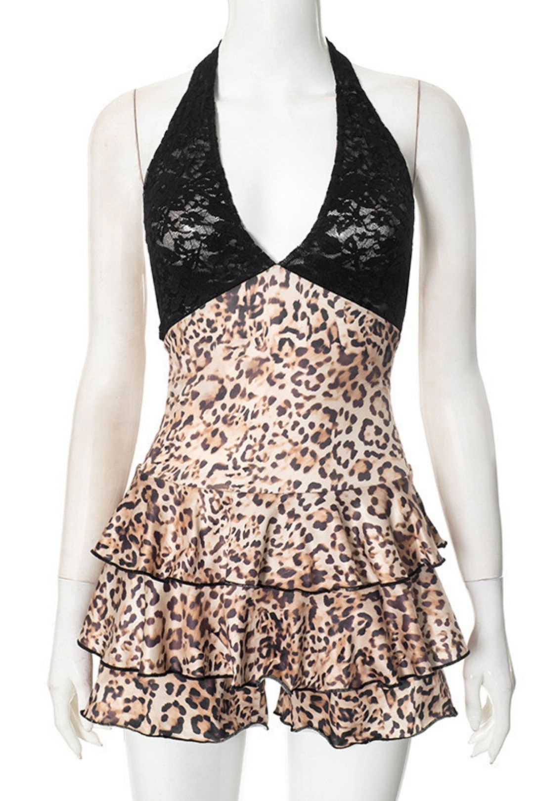 Leopard Print Sling Lace Short Jumpsuit