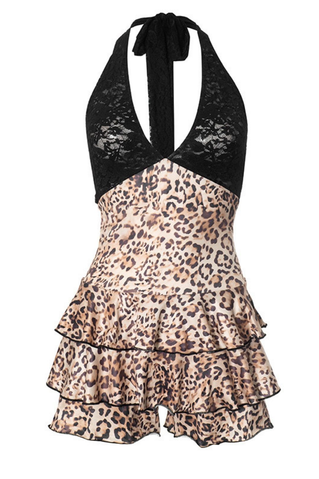 Leopard Print Sling Lace Short Jumpsuit