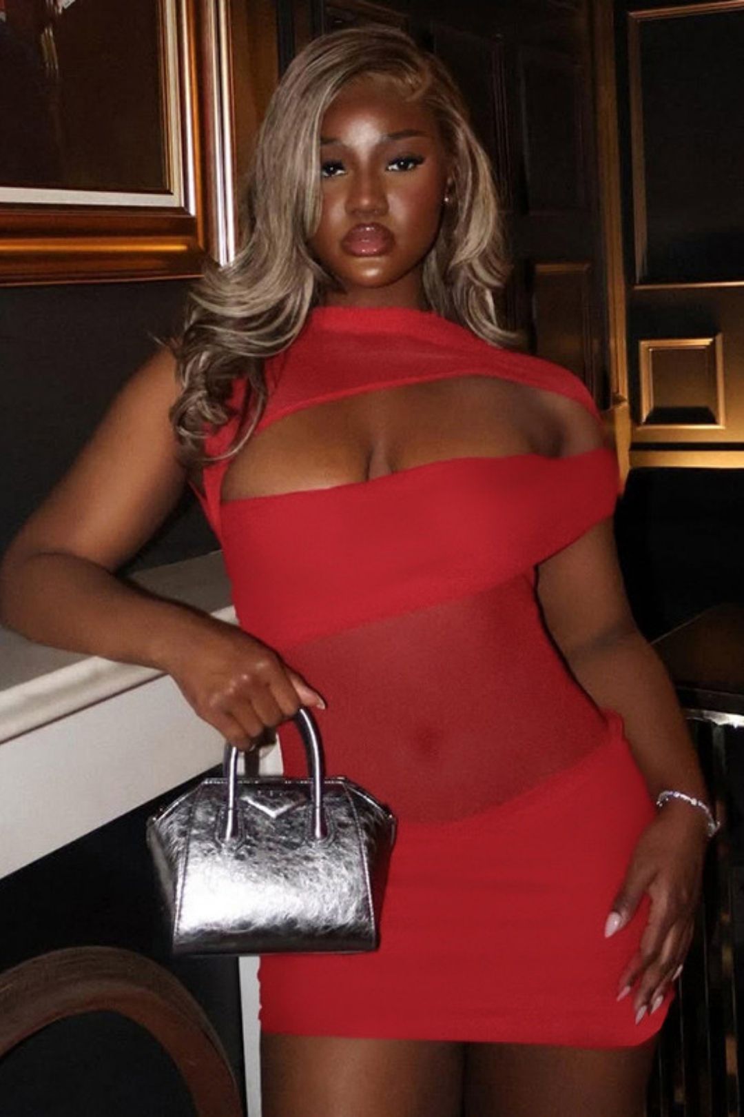 Round Neck Pullover Sexy Hollow Waist Hip Dress